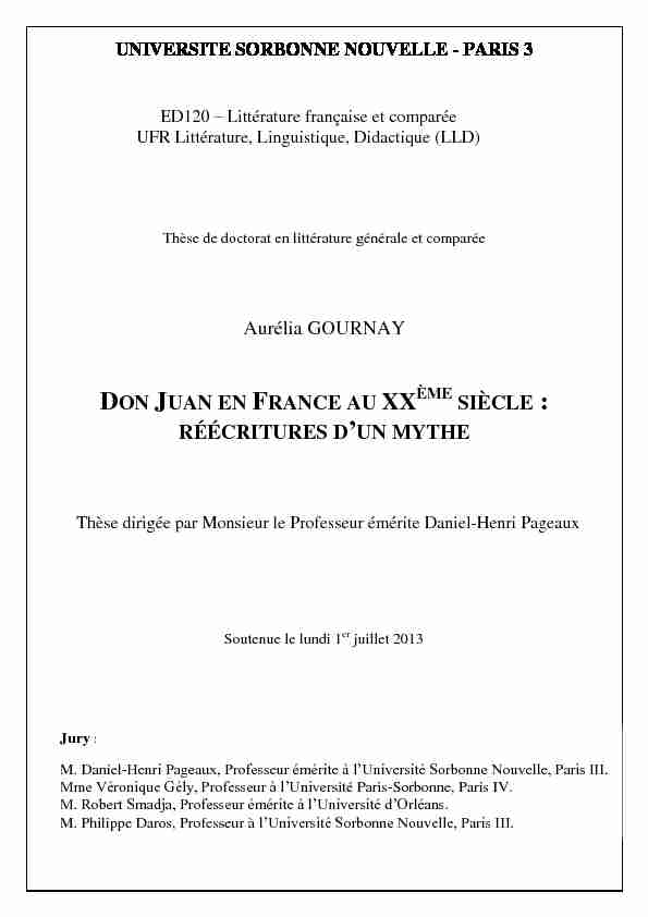 Don Juan en France au XXe siècle: réécritures dun mythe.