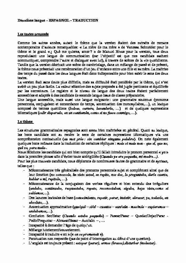 [PDF] Deuxième langue – ESPAGNOL - TRADUCTION Les textes