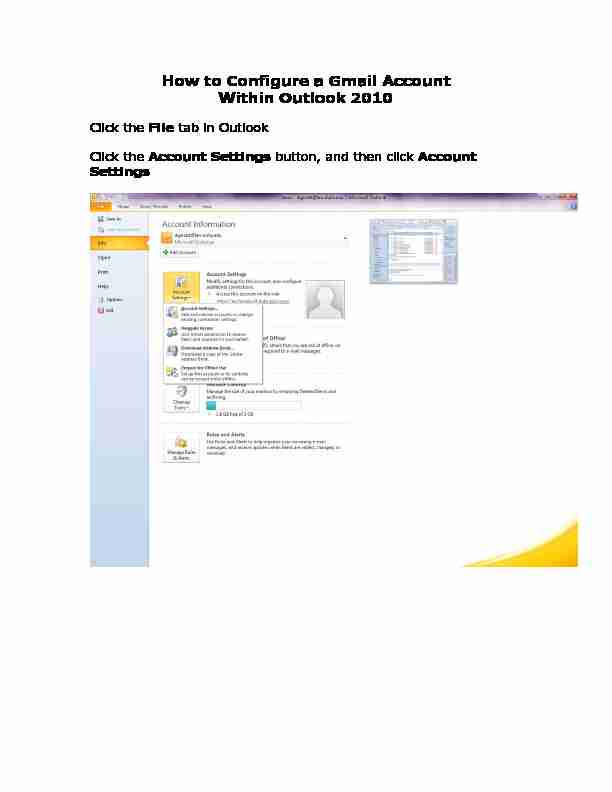[PDF] How to Configure a Gmail Account Within Outlook 2010