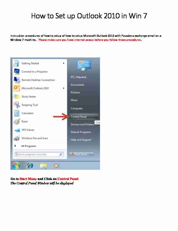 How to Set up Outlook 2010 in Win 7