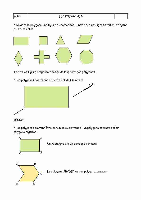 MG6 LES POLYGONES * On appelle polygone une figure plane