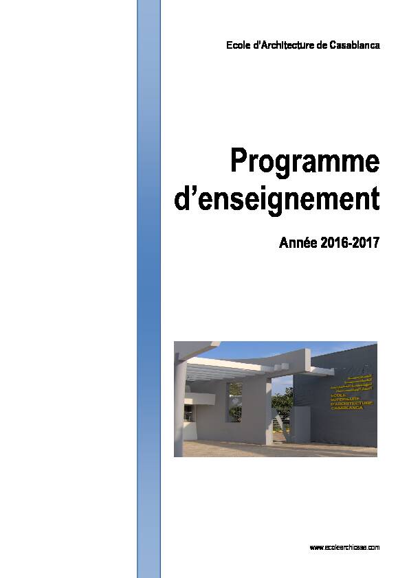 [PDF] Programme denseignement - Ecole dArchitecture de Casablanca