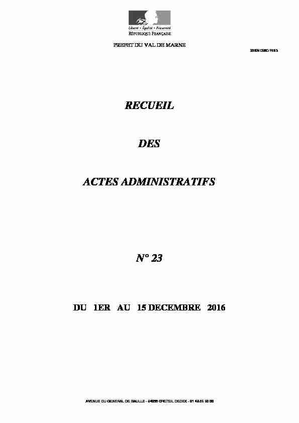 RECUEIL DES ACTES ADMINISTRATIFS N° 23