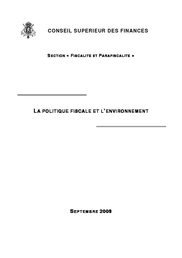 [PDF] La politique fiscale et lenvironnement - Conseil Supérieur des