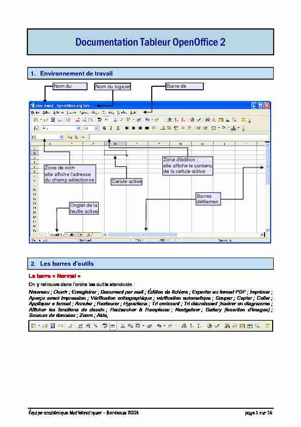 Documentation Tableur OpenOffice 2