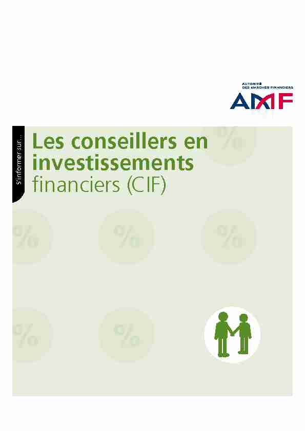 [PDF] Les conseillers en investissements financiers (CIF) - Cap Sud Conseil