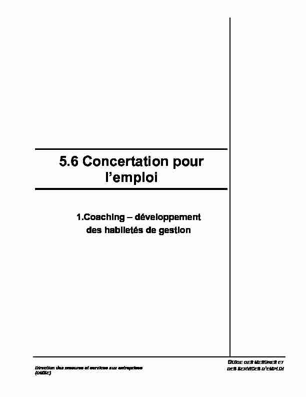 5.6 Concertation pour lemploi - 1.Coaching – développement des