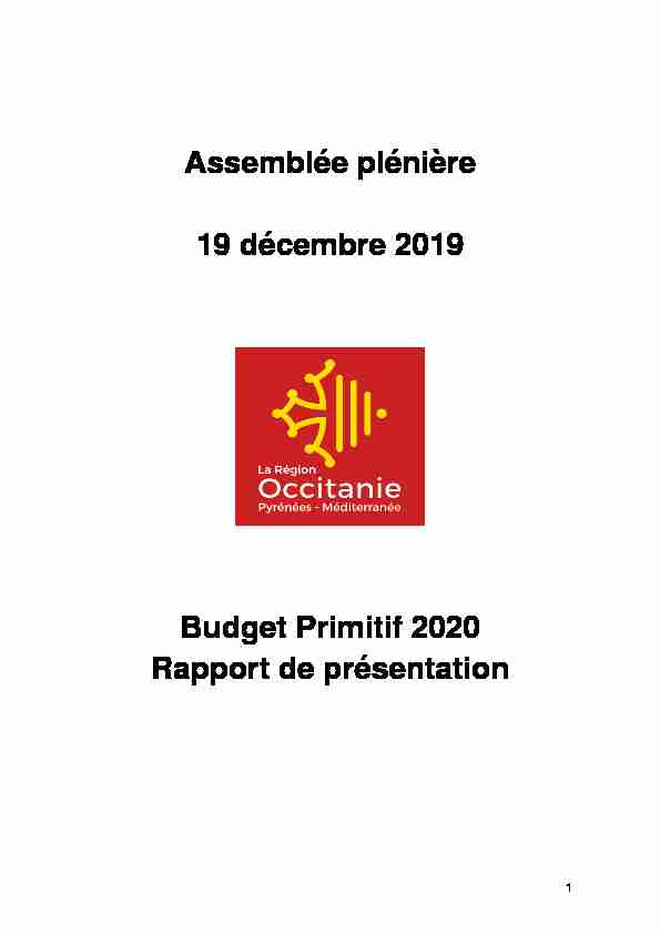 Assemblée plénière 19 décembre 2019 Budget Primitif 2020