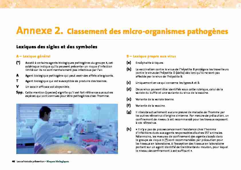 Annexe 2 Classement des micro-organismes pathogènes