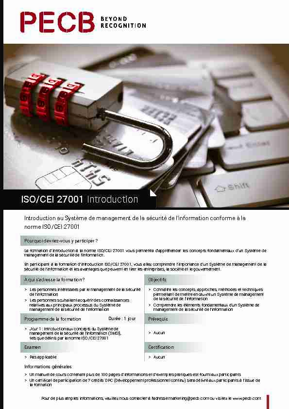 ISO/CEI 27001 Introduction - PECB