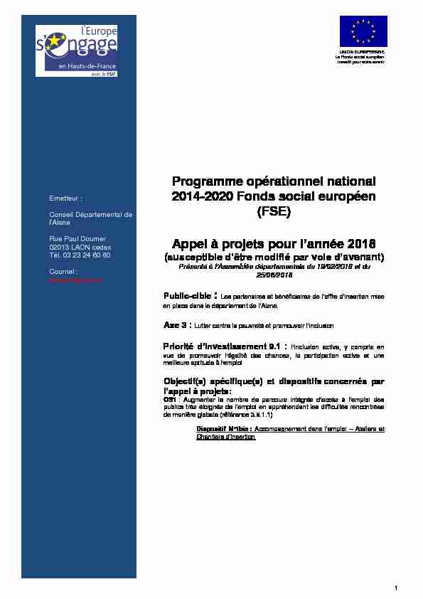 Programme opérationnel national 2014-2020 Fonds social
