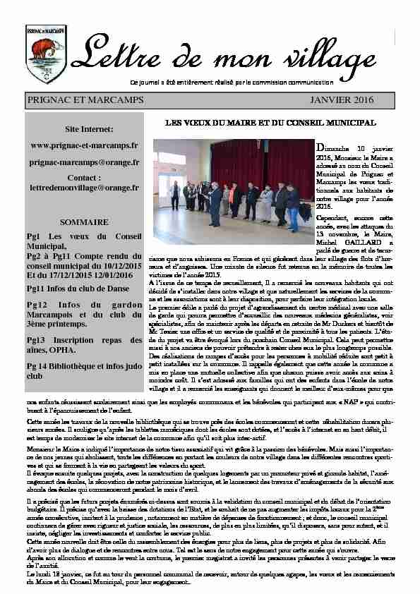 [PDF] lettre de mon village janvier 2016 - Mairie de Prignac et Marcamps