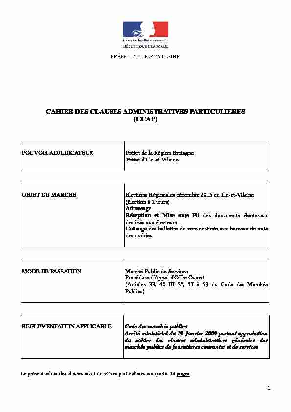 CCAP Cahier des clauses administratives particulières