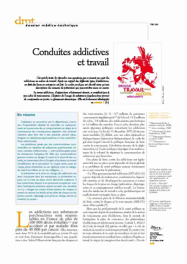 [PDF] Conduites addictives et travail - INRS