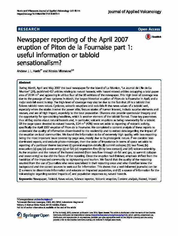 Newspaper reporting of the April 2007 eruption of Piton de la