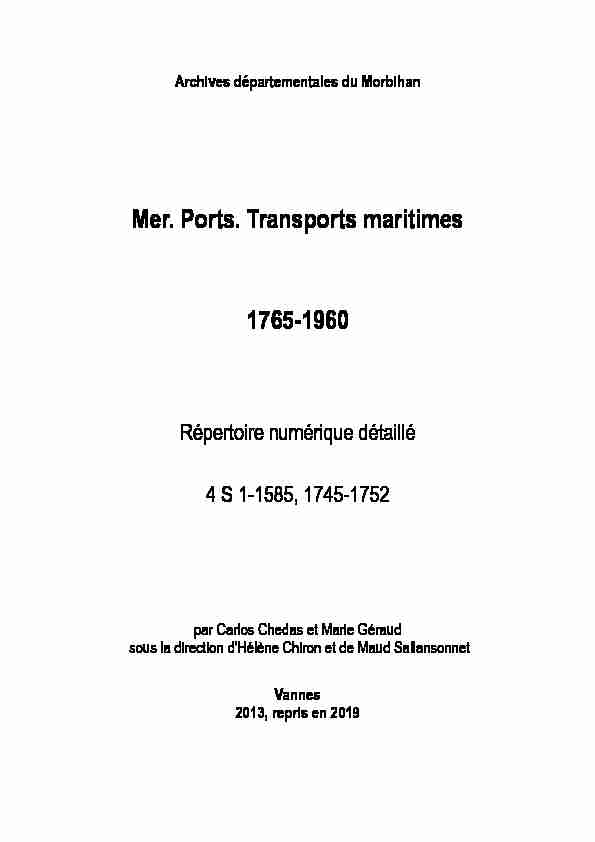 [PDF] Mer Ports Transports maritimes 1765-1960 - Archives du Morbihan