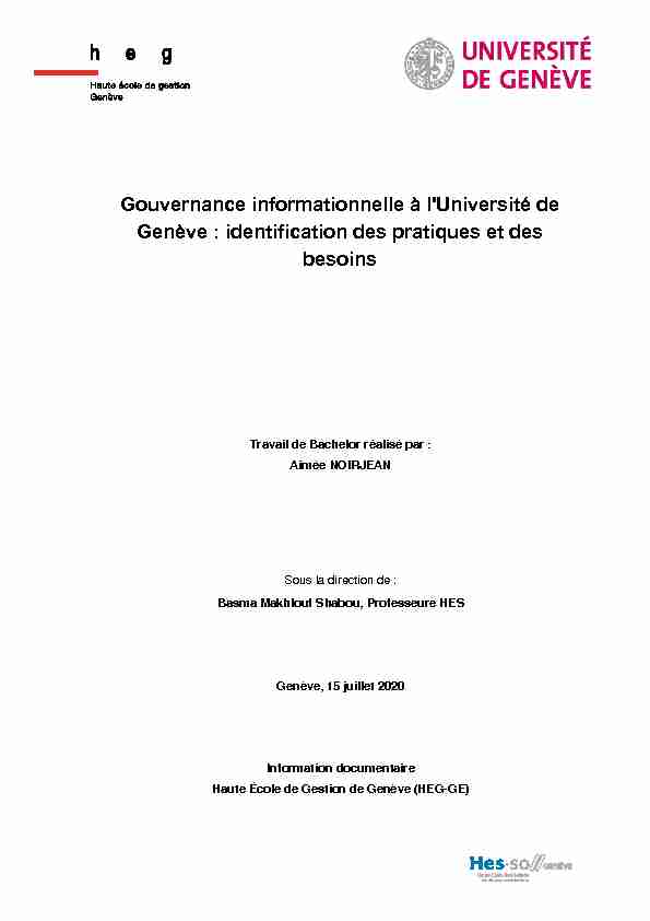 Gouvernance informationnelle à lUniversité de Genève