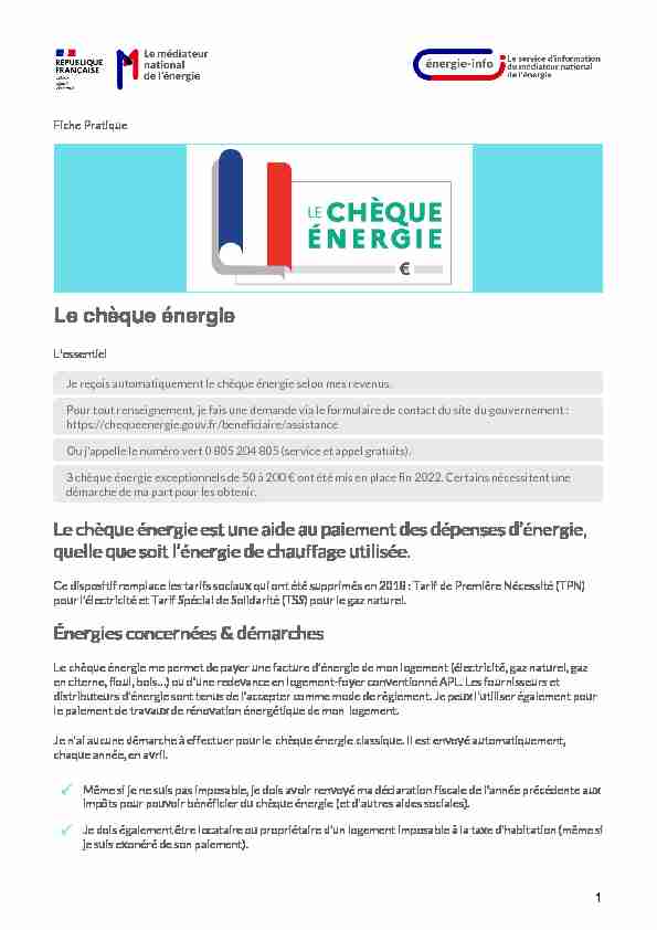 Le chèque énergie - énergie-info