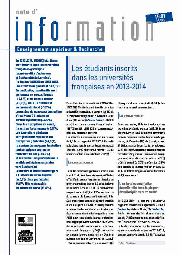 Les étudiants inscrits dans les universités françaises en 2013-2014