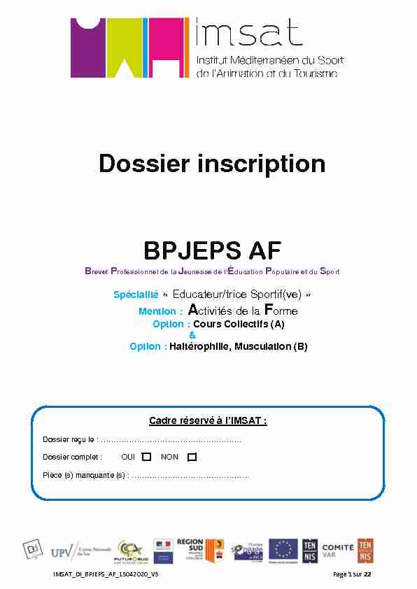 Dossier inscription BPJEPS AF - IMSAT