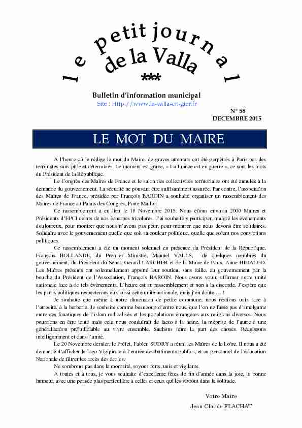 [PDF] LE MOT DU MAIRE - La Valla en Gier