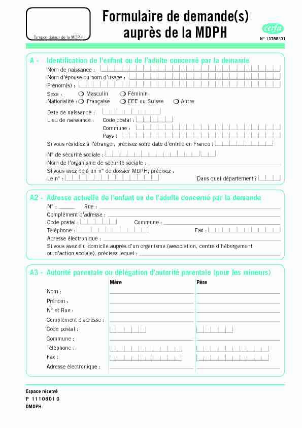 [PDF] Formulaire de demande(s) auprès de la MDPH