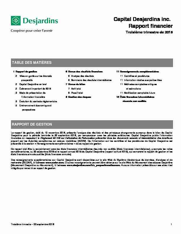 [PDF] Capital Desjardins inc Rapport financier