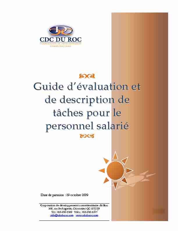 [PDF] Guide dévaluation et de description de tâches pour  - CDC du ROC