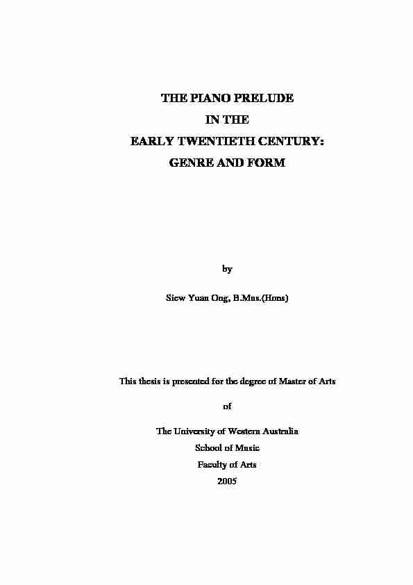 the piano prelude in the early twentieth century: genre and form