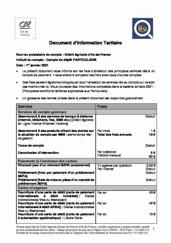 Document dInformation Tarifaire - Crédit Agricole dIle-de-France