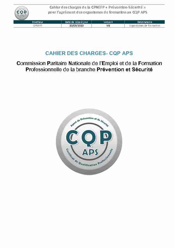 CAHIER DES CHARGES- CQP APS Commission Paritaire