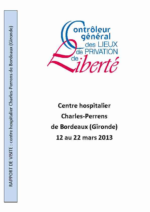 Rapport de visite du centre hospitalier Charles Perrens de Bordeaux