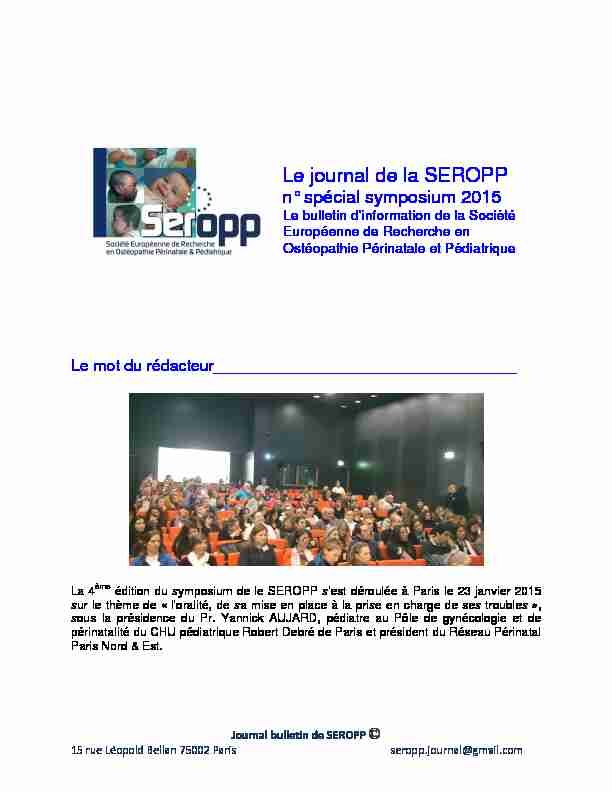 Le Journal de la SEROPP n° spécial symposium 2015