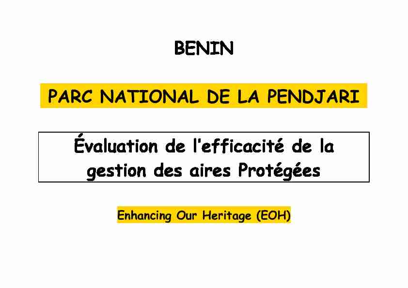BENIN PARC NATIONAL DE LA PENDJARI Évaluation de l