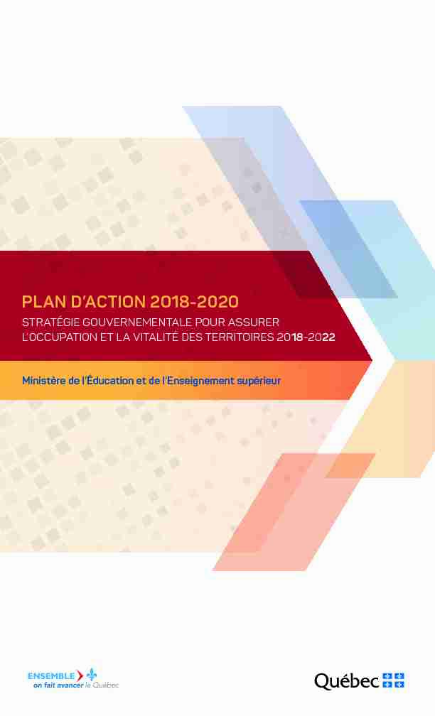 Plan daction pour loccupation et vitalité des territoires 2018-2022