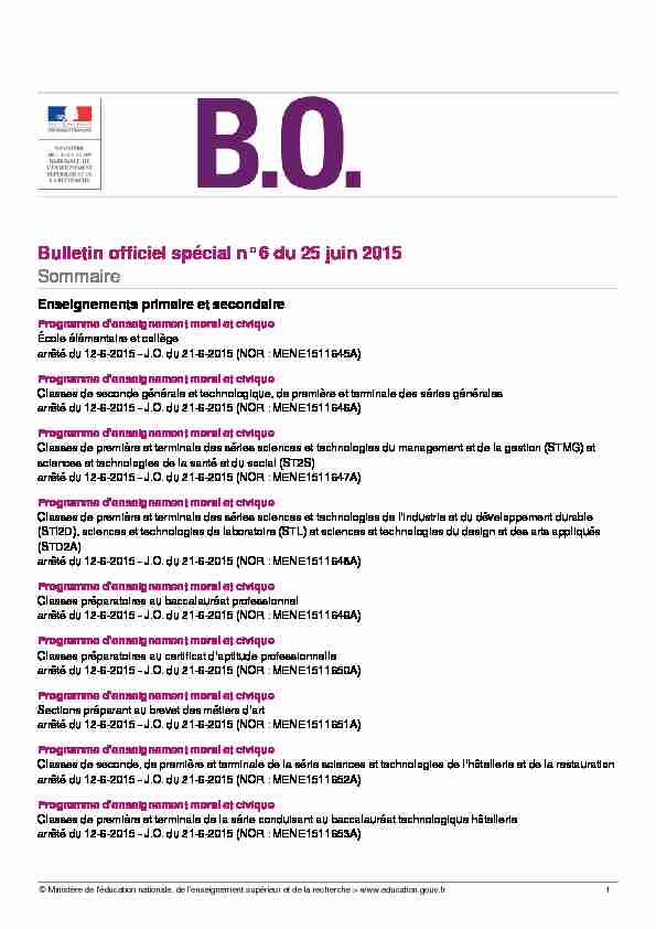Bulletin officiel spécial n°6 du 25 juin 2015 Sommaire