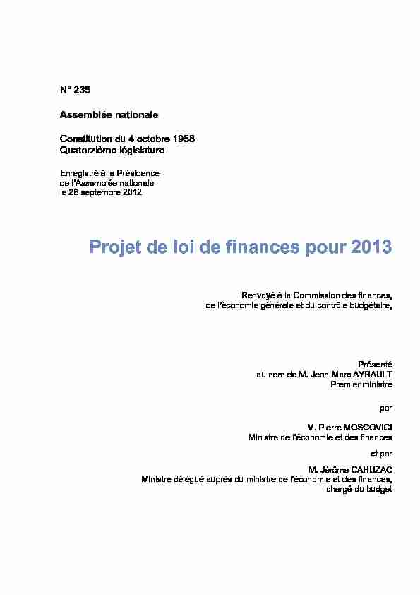Projet de loi de finances pour 2013