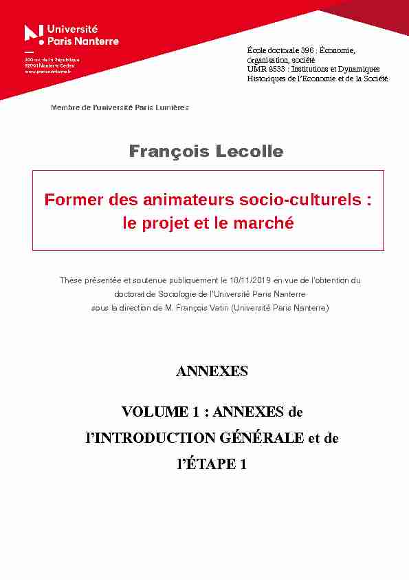 [PDF] François Lecolle Former des animateurs socio-culturels - TEL - Thèses