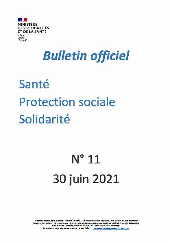 Bulletin officiel Santé - Protection sociale - Solidarité n° 2021/11 du