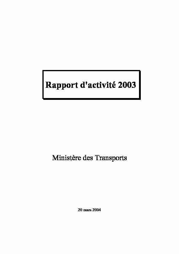 Rapport dactivité 2003