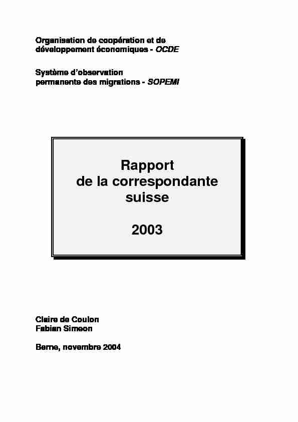 Rapport de la correspondante suisse 2003