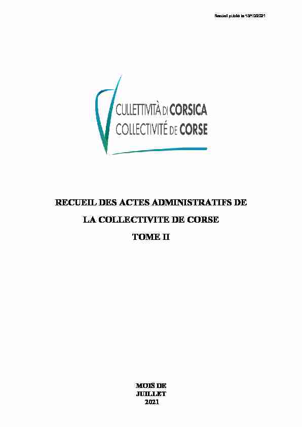 RECUEIL DES ACTES ADMINISTRATIFS DE LA COLLECTIVITE