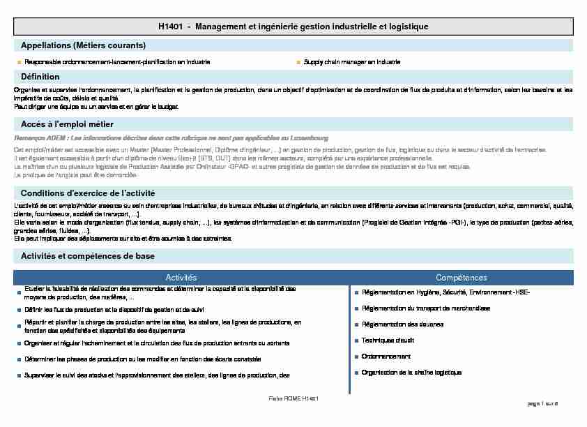 H1401 - Management et ingénierie gestion industrielle et