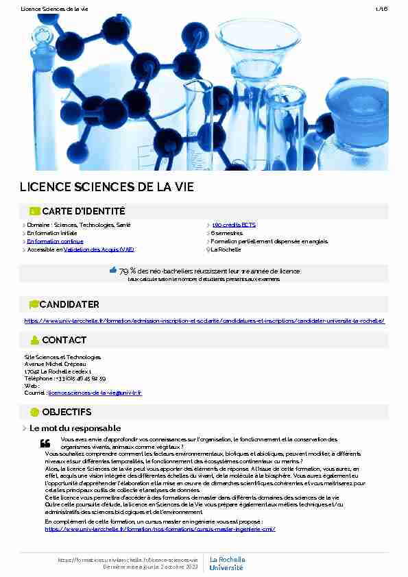 Licence Sciences de la vie