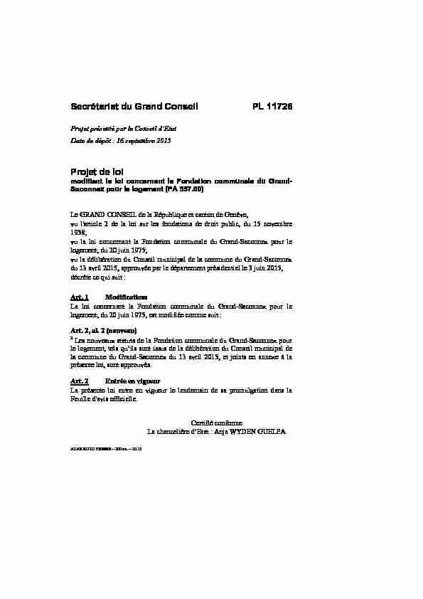 [PDF] PL 11726 - modifiant la loi concernant la Fondation communale du