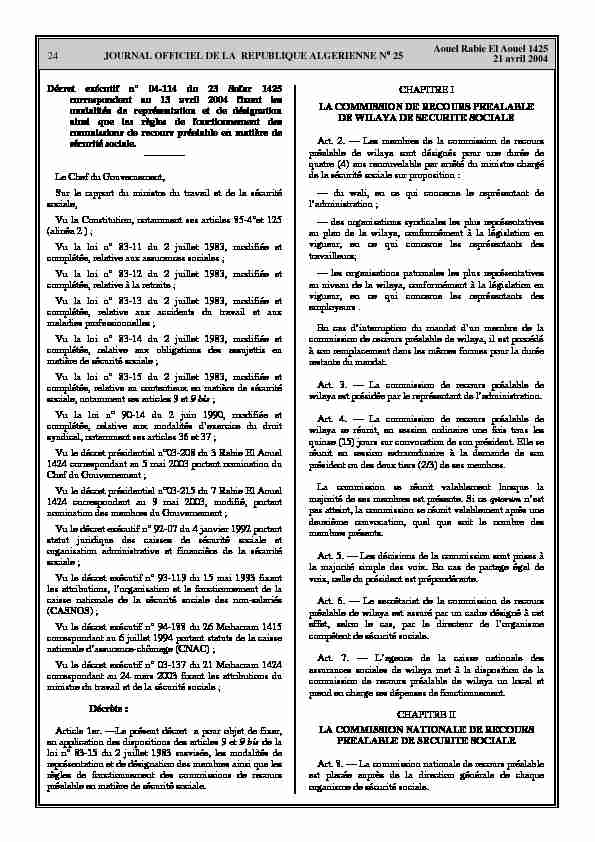 JOURNAL OFFICIEL DE LA REPUBLIQUE ALGERIENNE N° 25 24