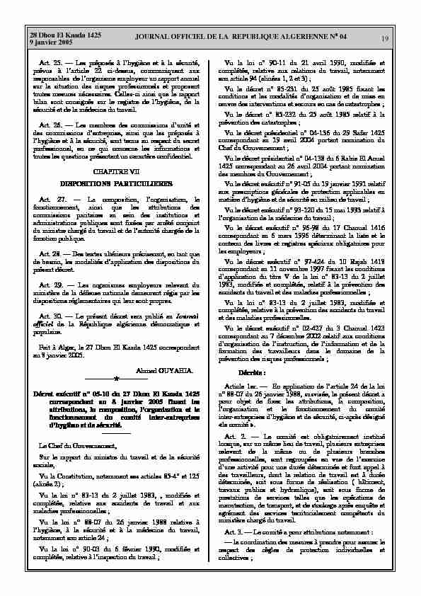 JOURNAL OFFICIEL DE LA REPUBLIQUE ALGERIENNE N° 04 19