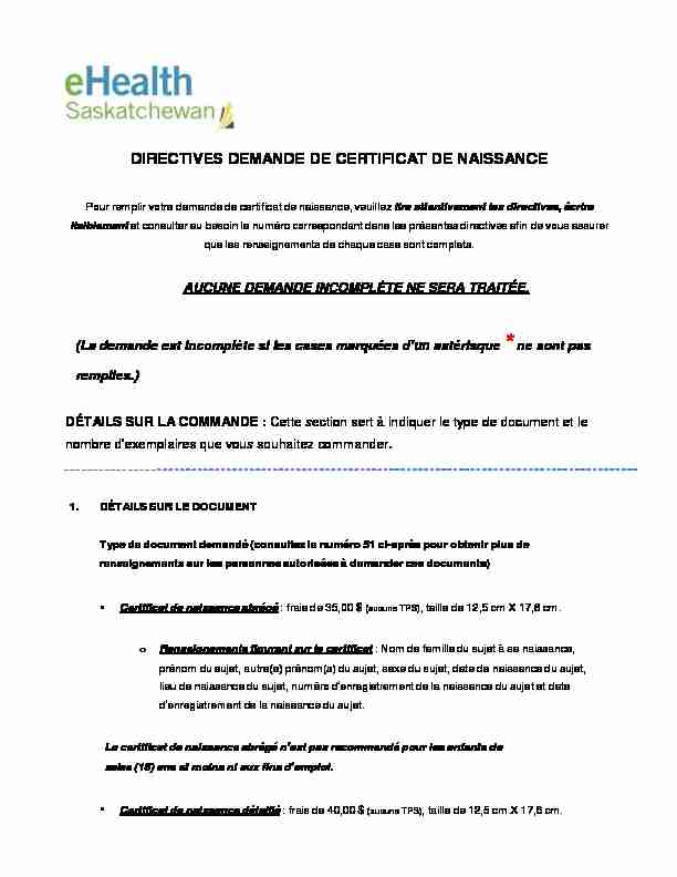 Directives: demande de certificat de naissance