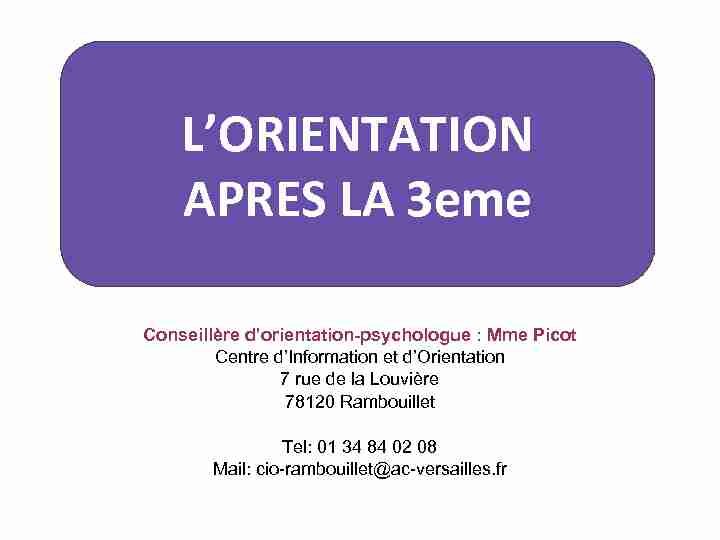 [PDF] LORIENTATION APRES LA 3eme - Collège Catherine de Vivonne