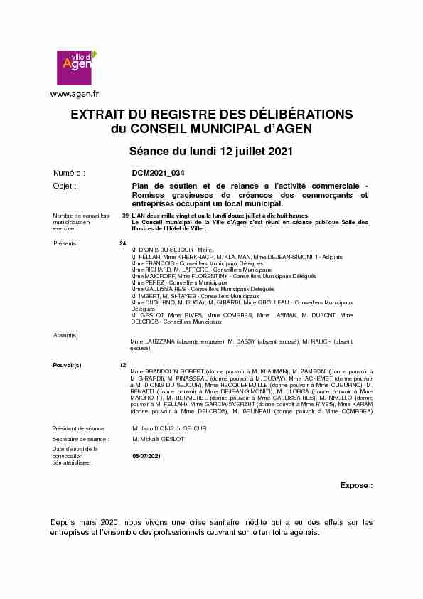 EXTRAIT DU REGISTRE DES DÉLIBÉRATIONS du CONSEIL